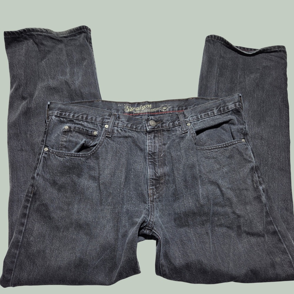 Old Navy Mens Straight Leg Jeans 38x32 Faded Black‎ Baggy Skater Denim Pants